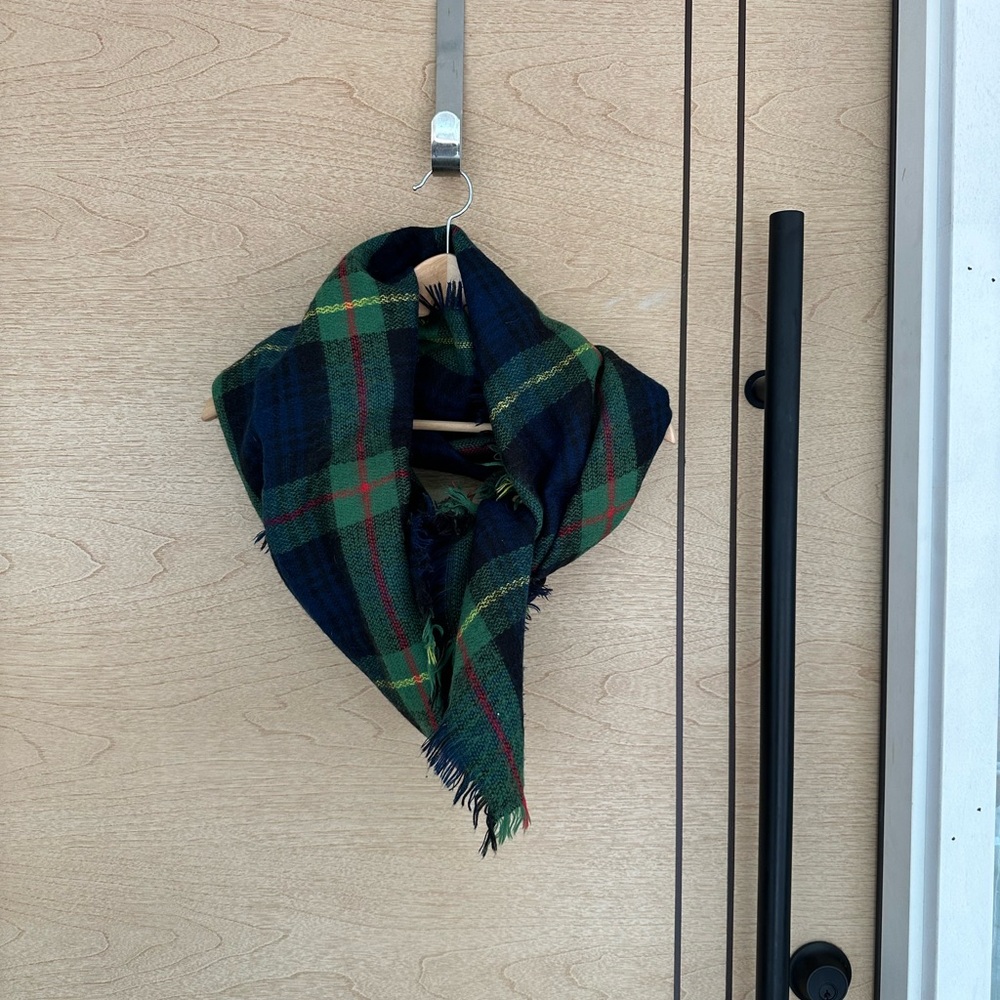 Tartan plaid blanket scarf. Navy and green